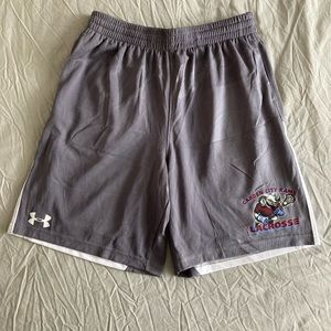 Under Armour, boys YLG, grey elastic band, Lacrosse shorts (Garden City Rams)